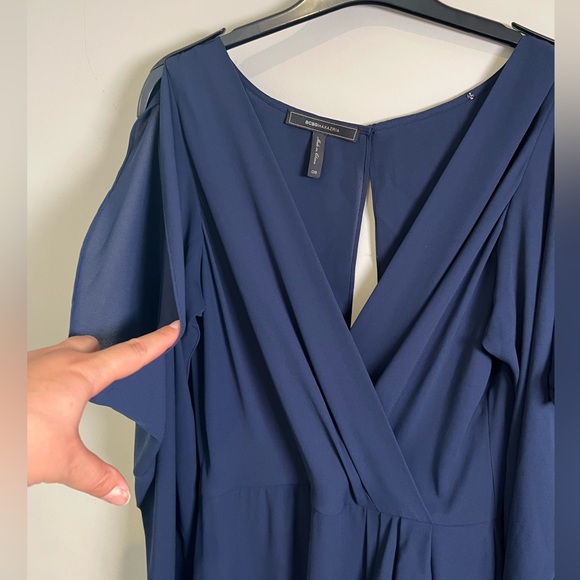 BCBGMAXAZRIA- Dark Navy Kiko Georgette Draped Sleeve Gown- Size 8 EUC - Picture 6 of 12